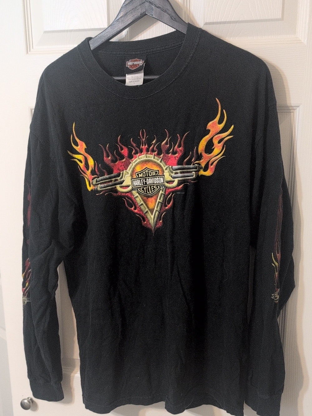 Harley-Davidson Black Long Sleeve Shirt with Red and Yellow Flame Logo